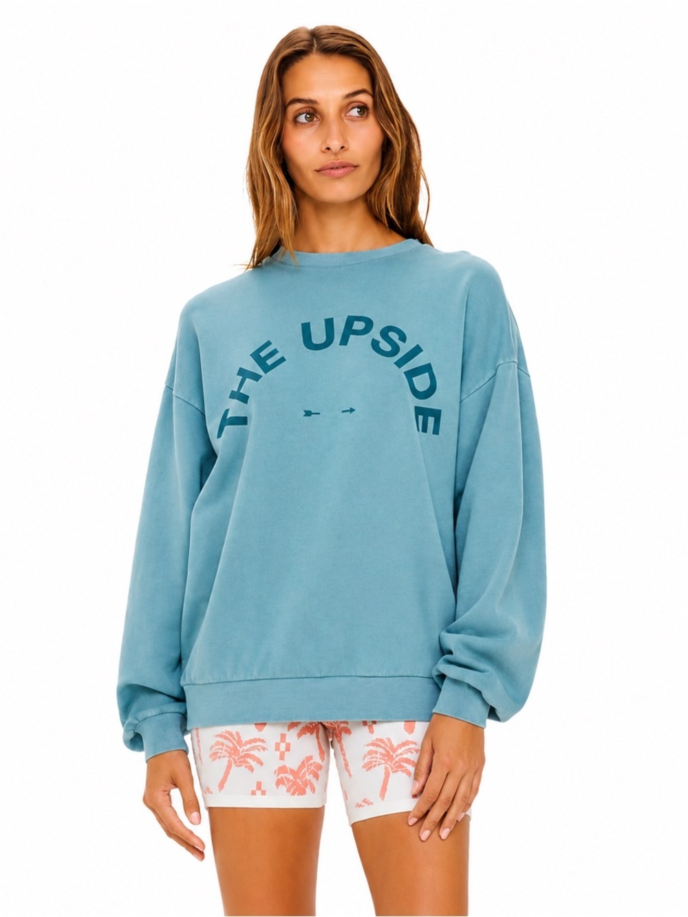 The Upside Newport 100% Cotton Crewneck Blue Graphic Sweatshirt Size Medium